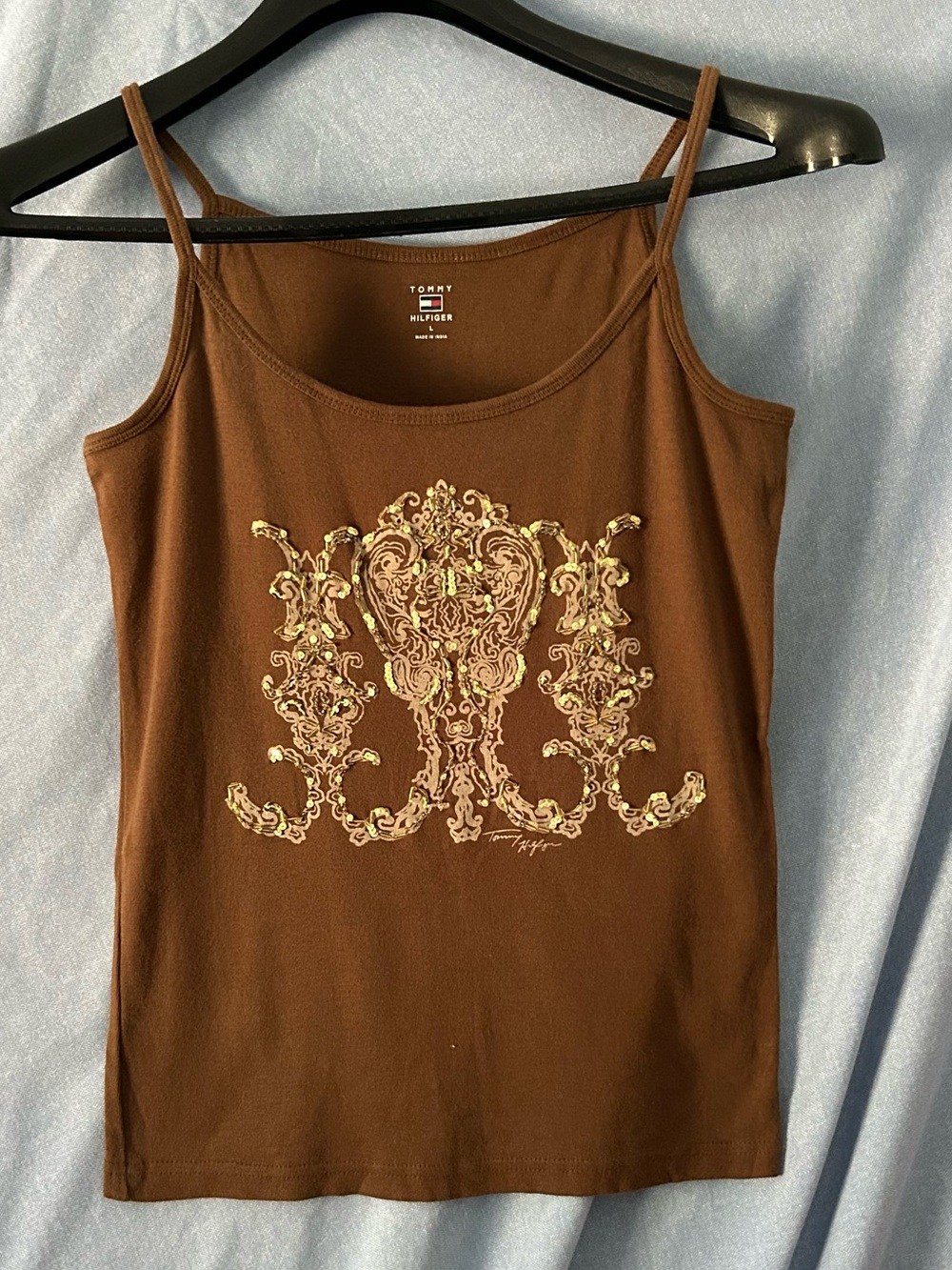 Tommy Hilfiger Brown Embellished Spaghetti-Strap Camisole Sz Large